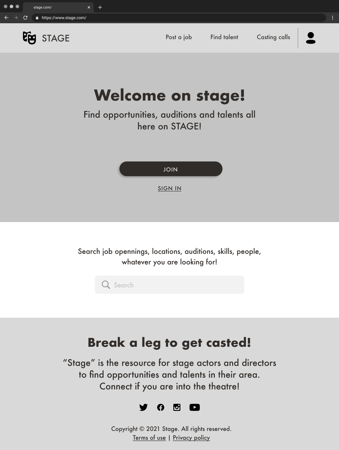 Wireframe — home, version 1